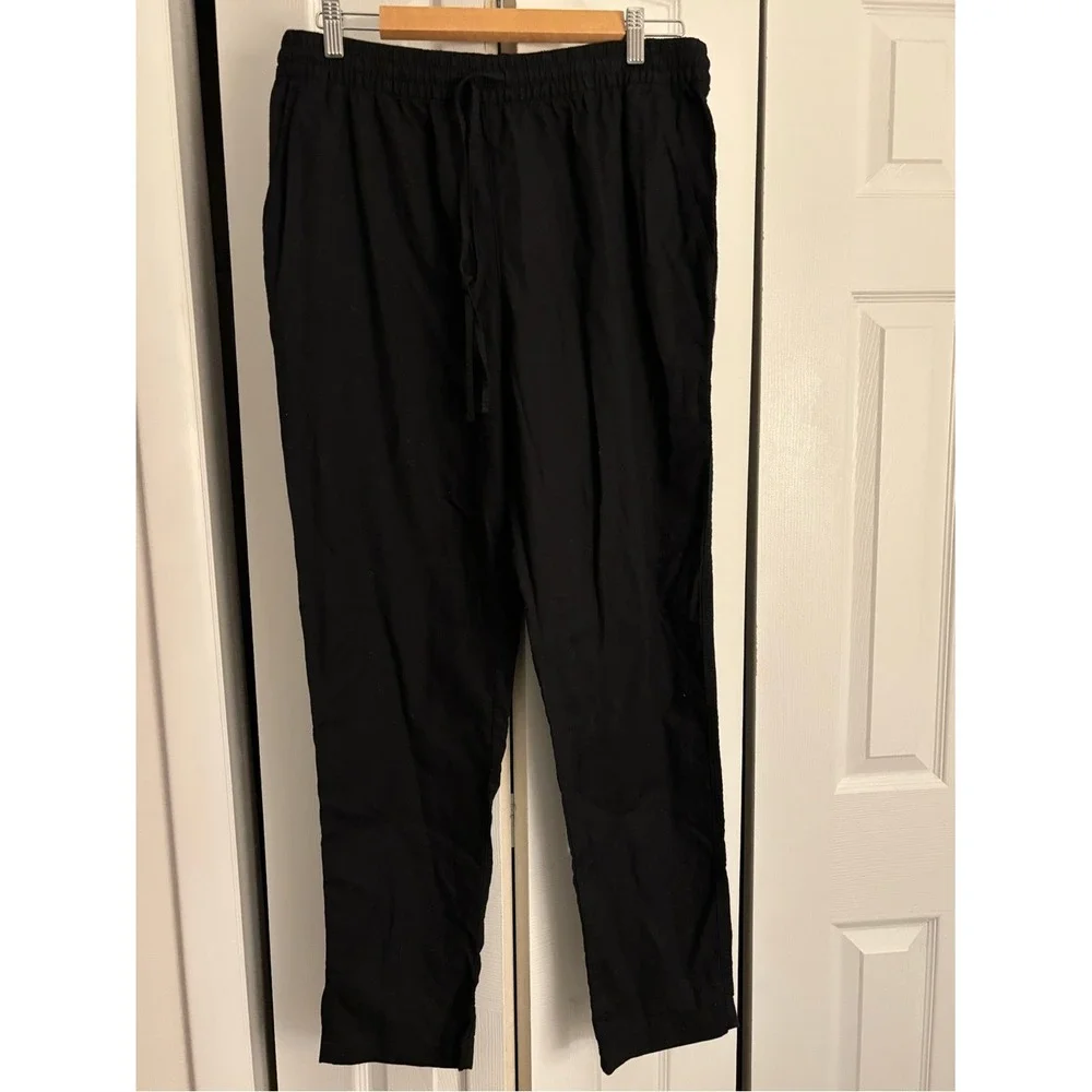 H&M Black Linen Blend Drawstring Pants Size Large NWT Relaxed Coastal Style